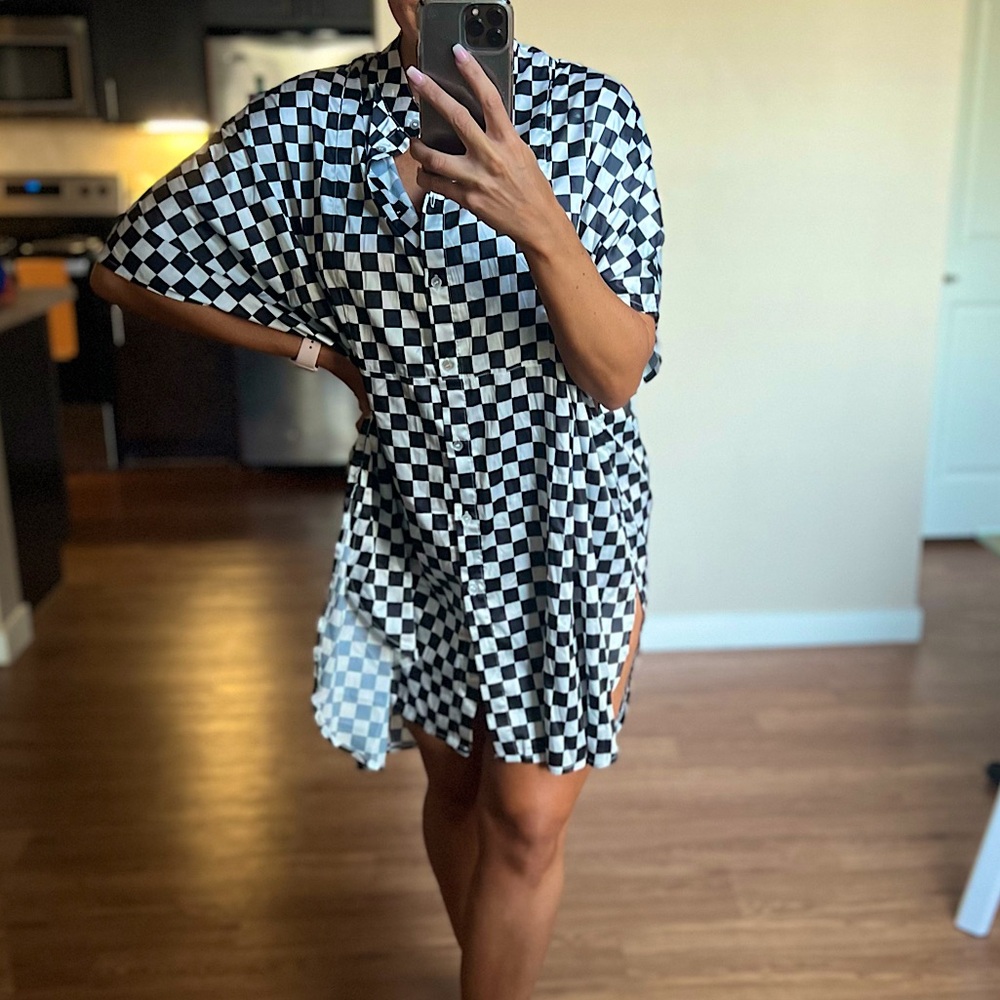 Dressed In Lala Live a Little Oversized Top in Checkerboard SIZE SMALL